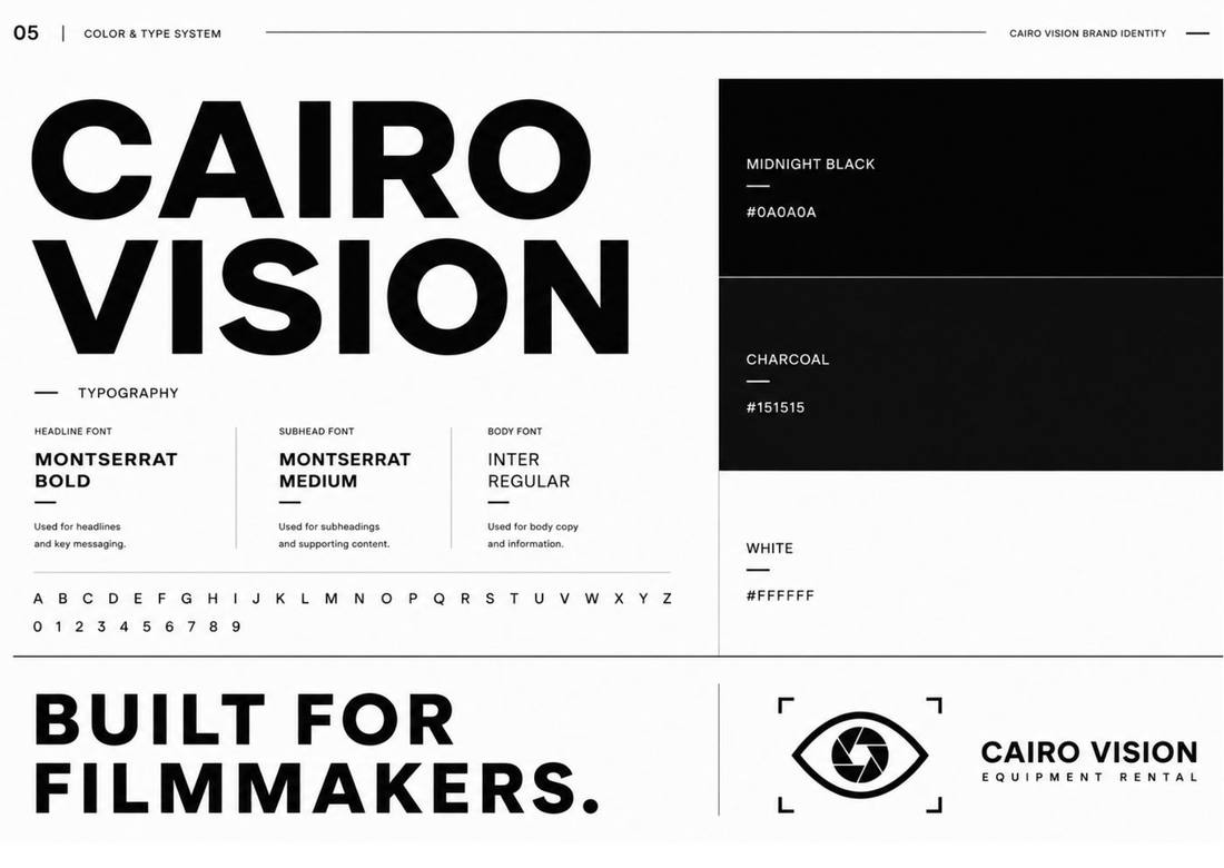 Cairo Vision — Page 05, colour and typography system