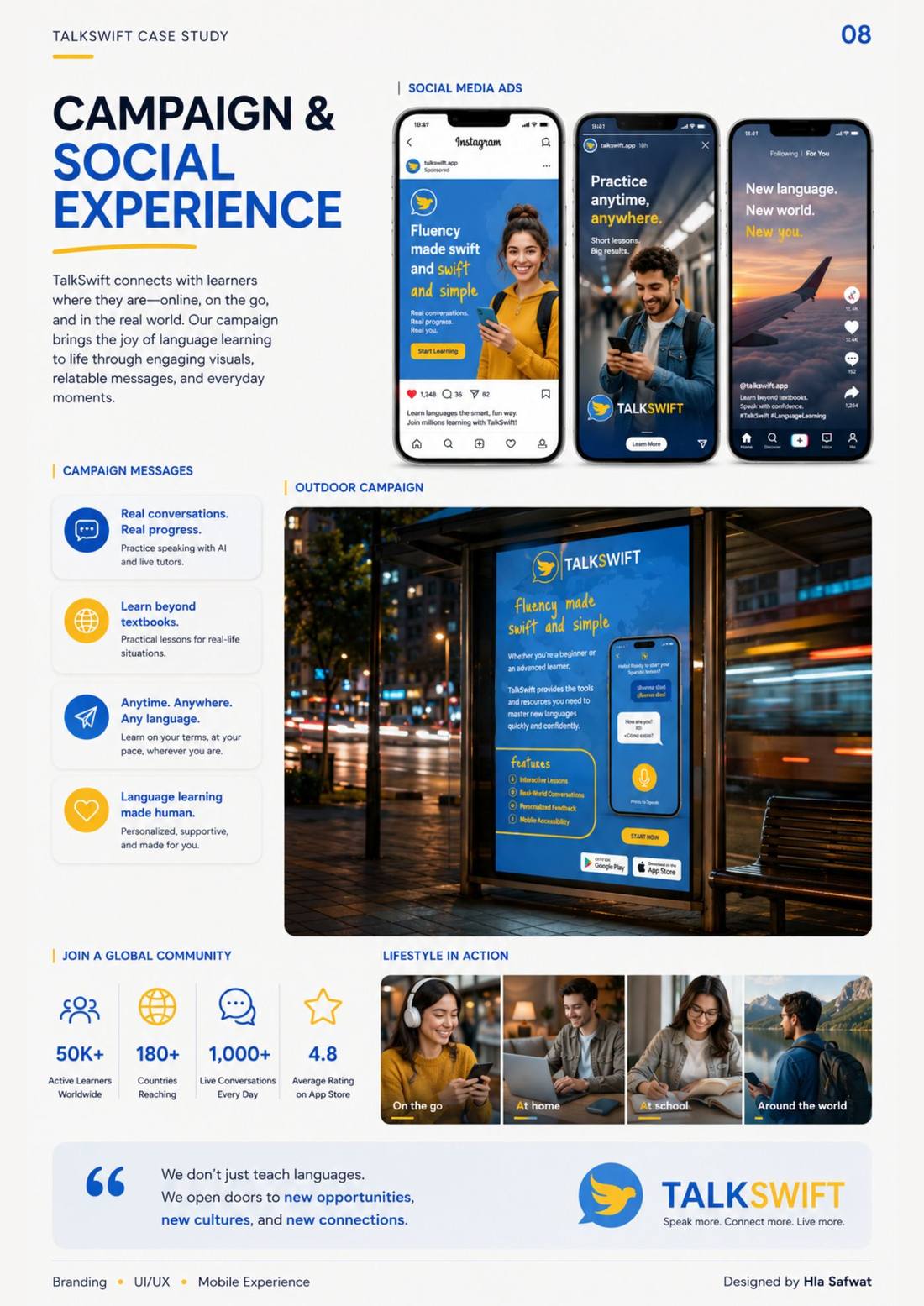 TalkSwift — Page 08, campaign and social experience