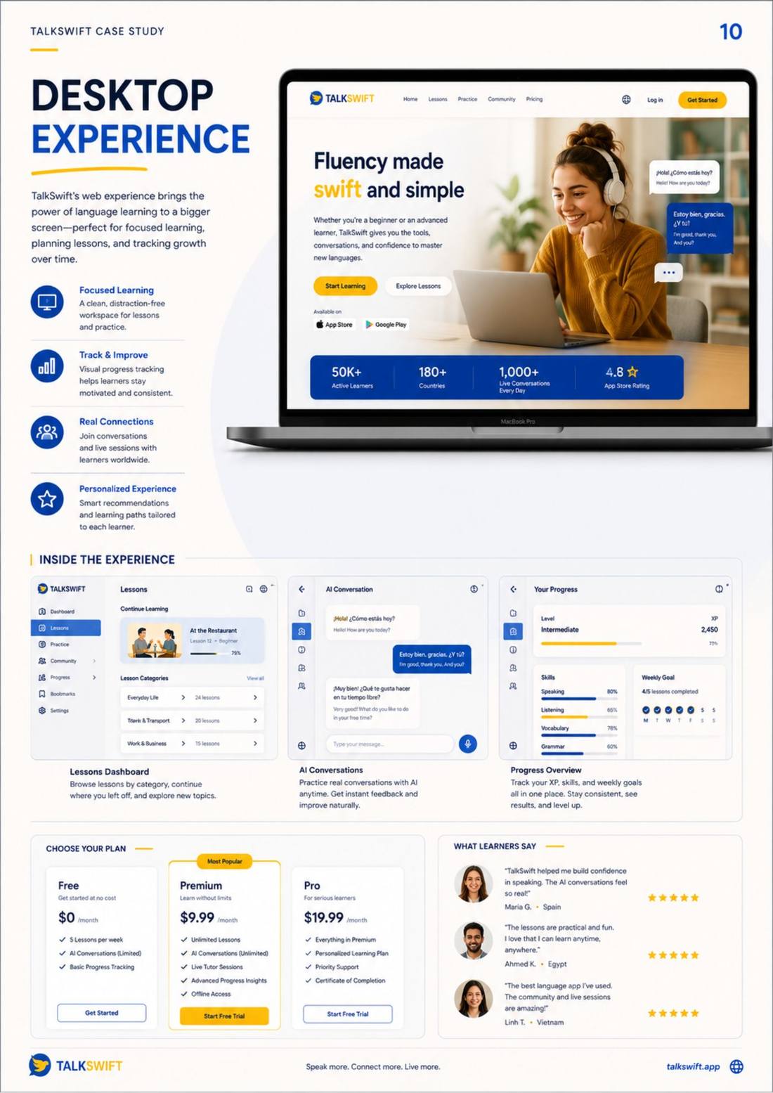 TalkSwift — Page 10, desktop experience